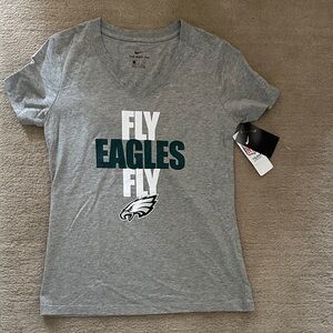 Nike Gray V‑Neck 'Fly Eagles Fly' Tee with Dark Green Logo